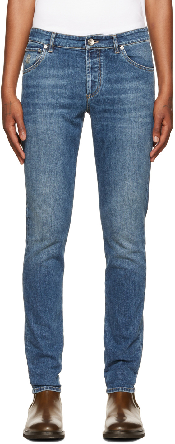 Blue Slim Fit Jeans by Brunello Cucinelli on Sale