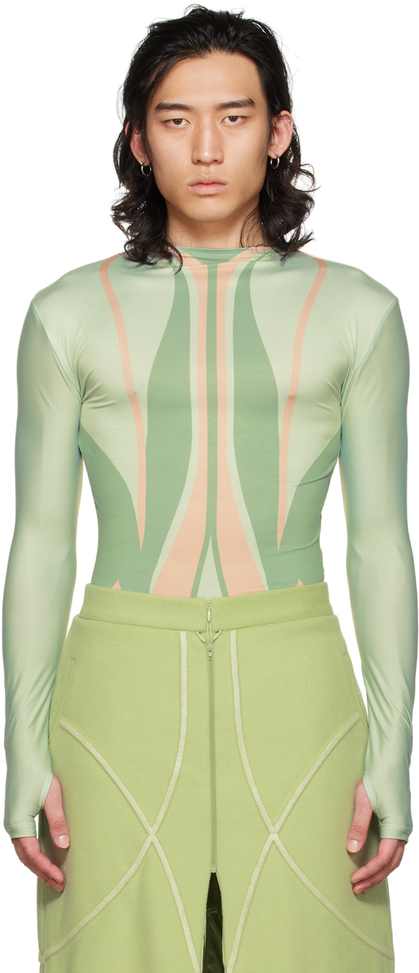 YULONG XIA SSENSE Exclusive Green Polyester Long Sleeve T-Shirt