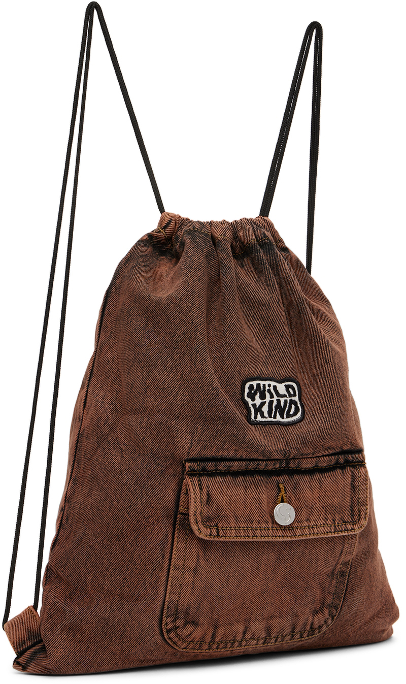 Wildkind Ssense Exclusive Kids Brown Drawstring Backpack In Acid Washed Brown