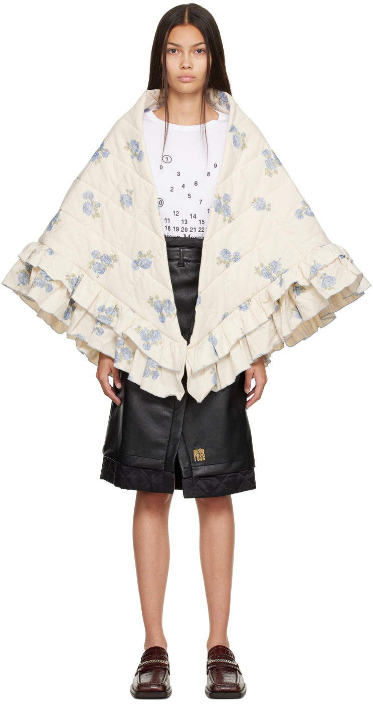 Martine Rose Off-white Double Frill Scarf In Blflrl Blue Floral