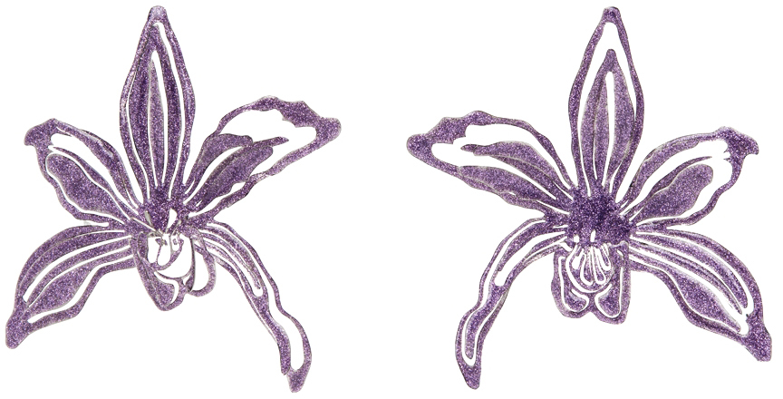 Y/project Purple Orchid Hoop Earrings In Silver/purple Glitte