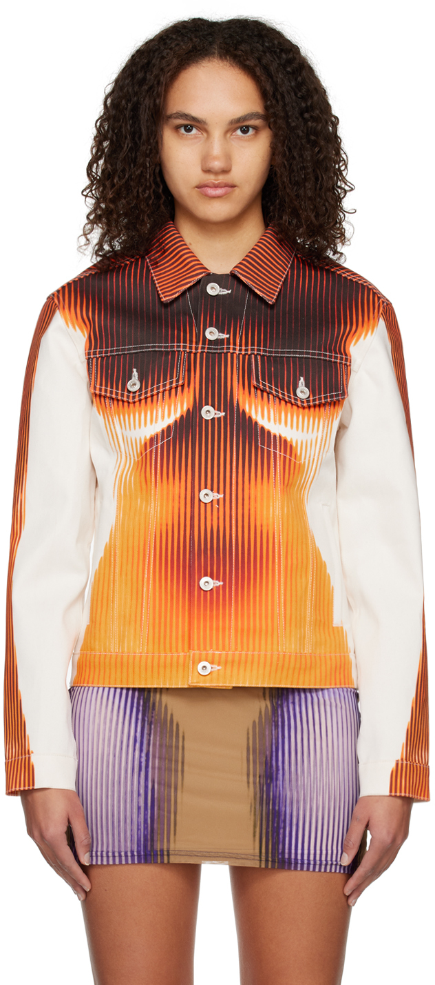 Y/project Ssense Exclusive White Jean Paul Gaultier Edition Denim Jacket In White/orange