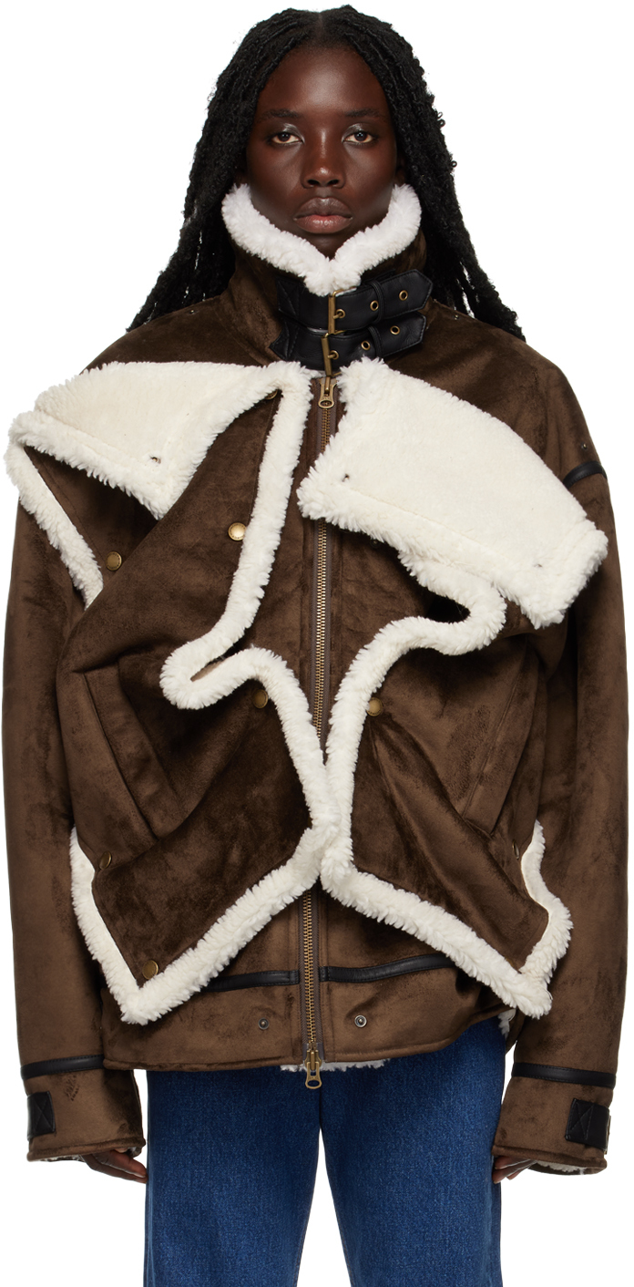 Y/Project Brown Snap Panel Faux-Shearling Jacket