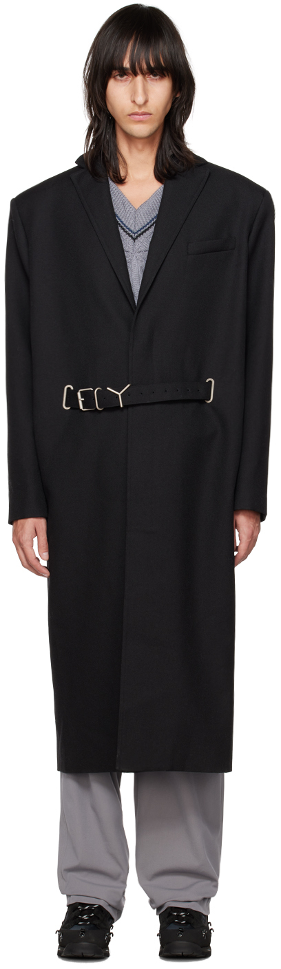 Y/Project: Black Y Belt Coat | SSENSE