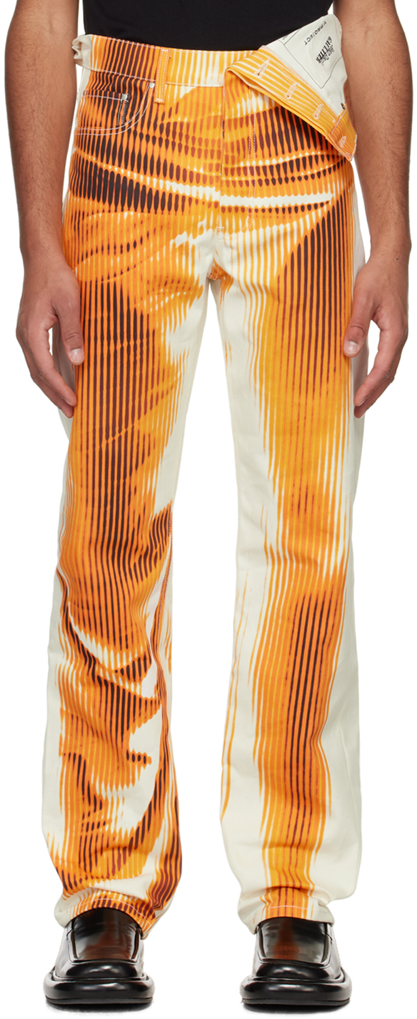 Y/project Ssense Exclusive White Jean Paul Gaultier Edition Jeans In White/orange