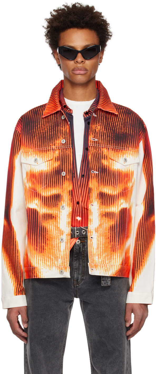 Y/project Ssense Exclusive White & Orange Jean Paul Gaultier Edition Denim Jacket In White/orange