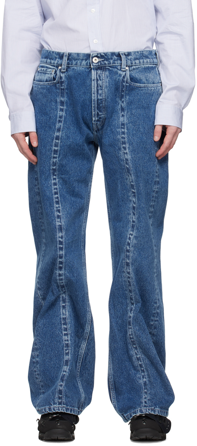Y/project Classic Wire Organic-cotton Denim Jeans In Navy