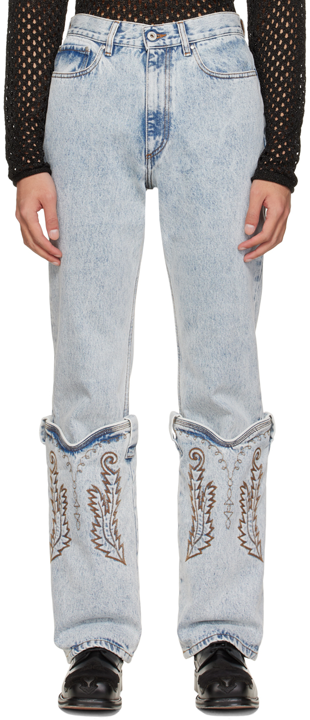 bronzen Elk jaar Avondeten SSENSE Exclusive Blue Cowboy Cuff Wide Jeans by Y/Project on Sale