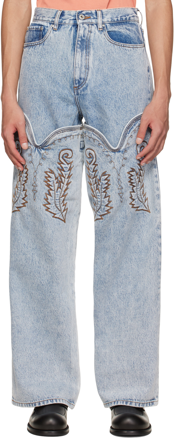 SSENSE Exclusive Blue Cowboy Cuff Wide Jeans