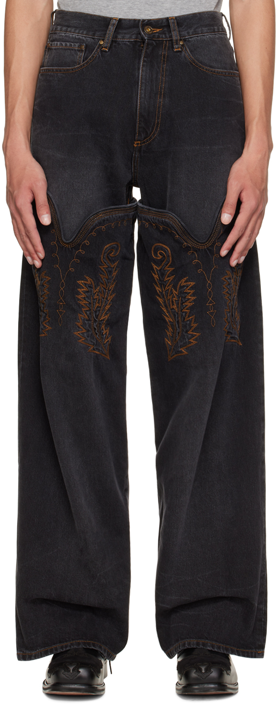 SSENSE Exclusive Black Cowboy Cuff Wide Jeans