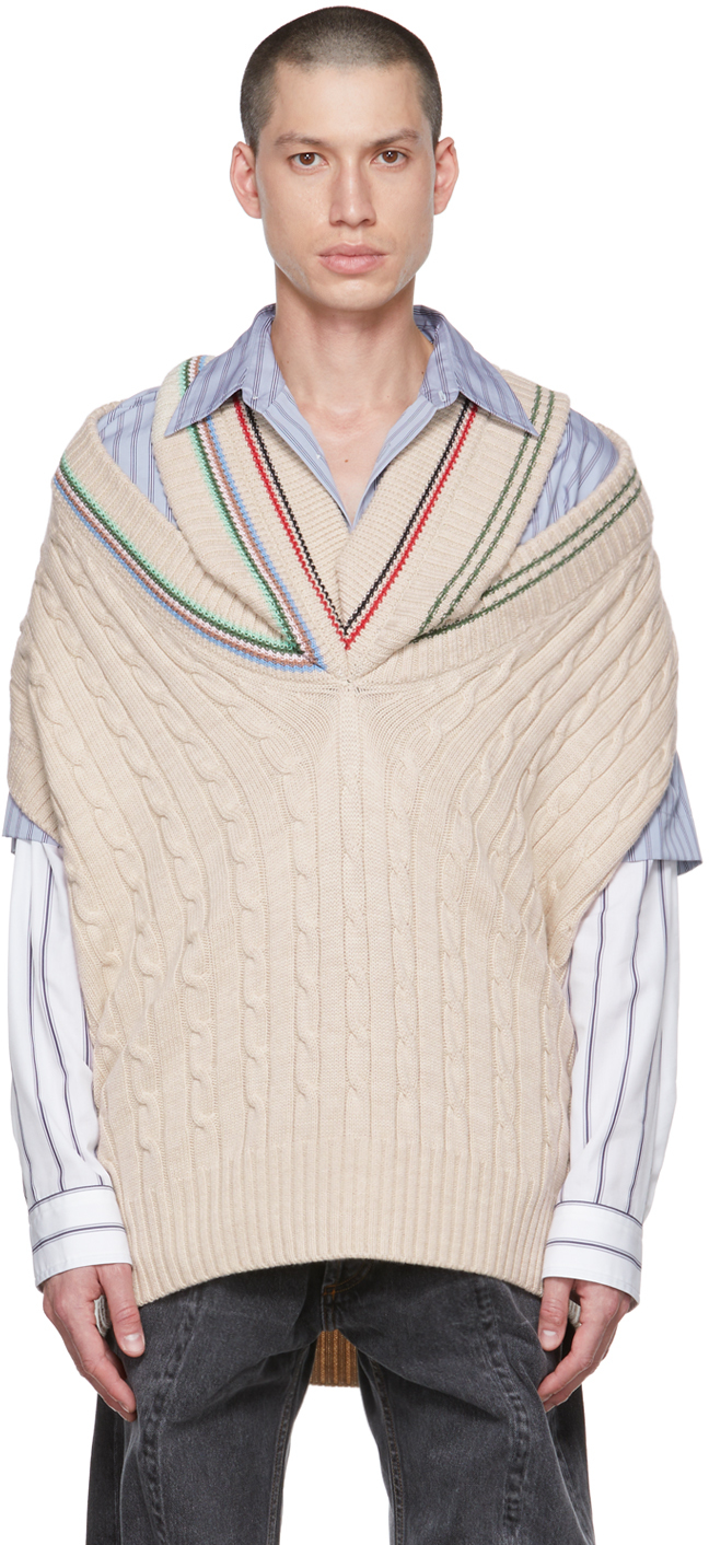 Y⁄Project: SSENSE Canada Exclusive Beige Triple Collar Cricket Vest | SSENSE