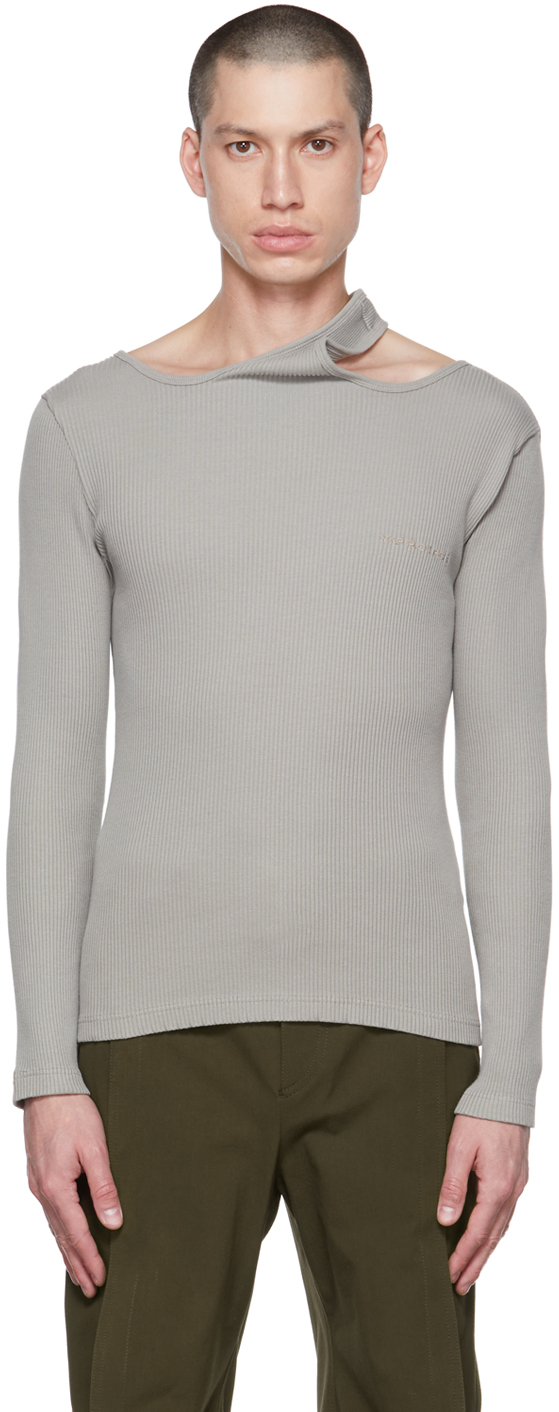 Gray Double Collar Long Sleeve T-Shirt