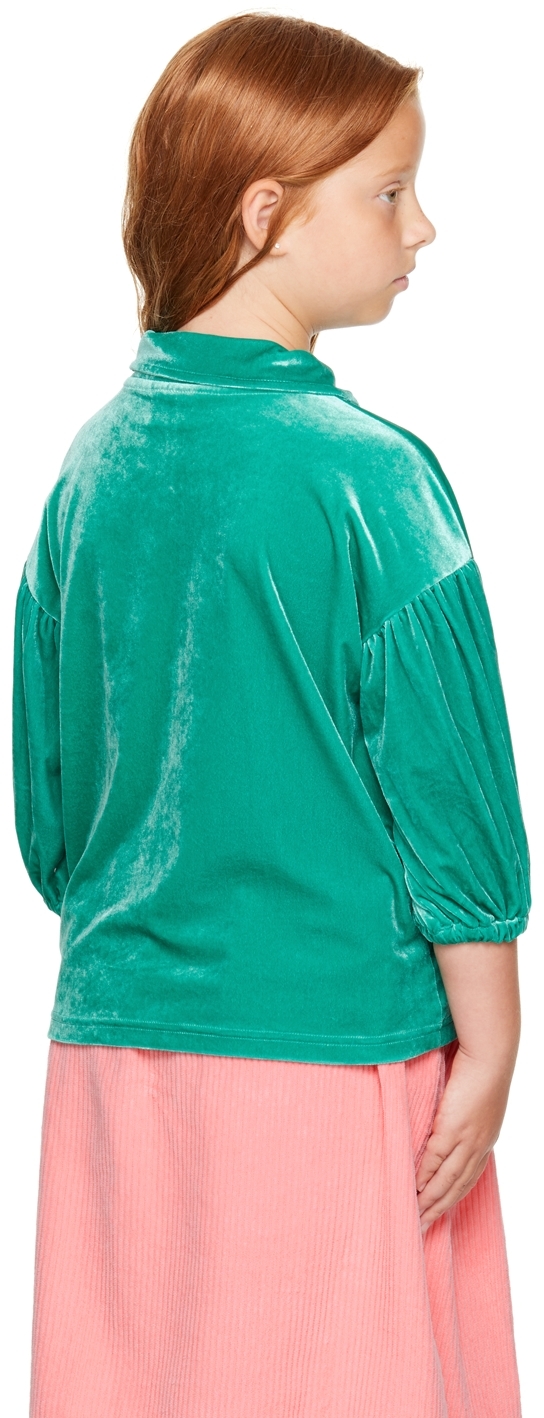 The Campamento Kids Green Velour Cardigan In Green
