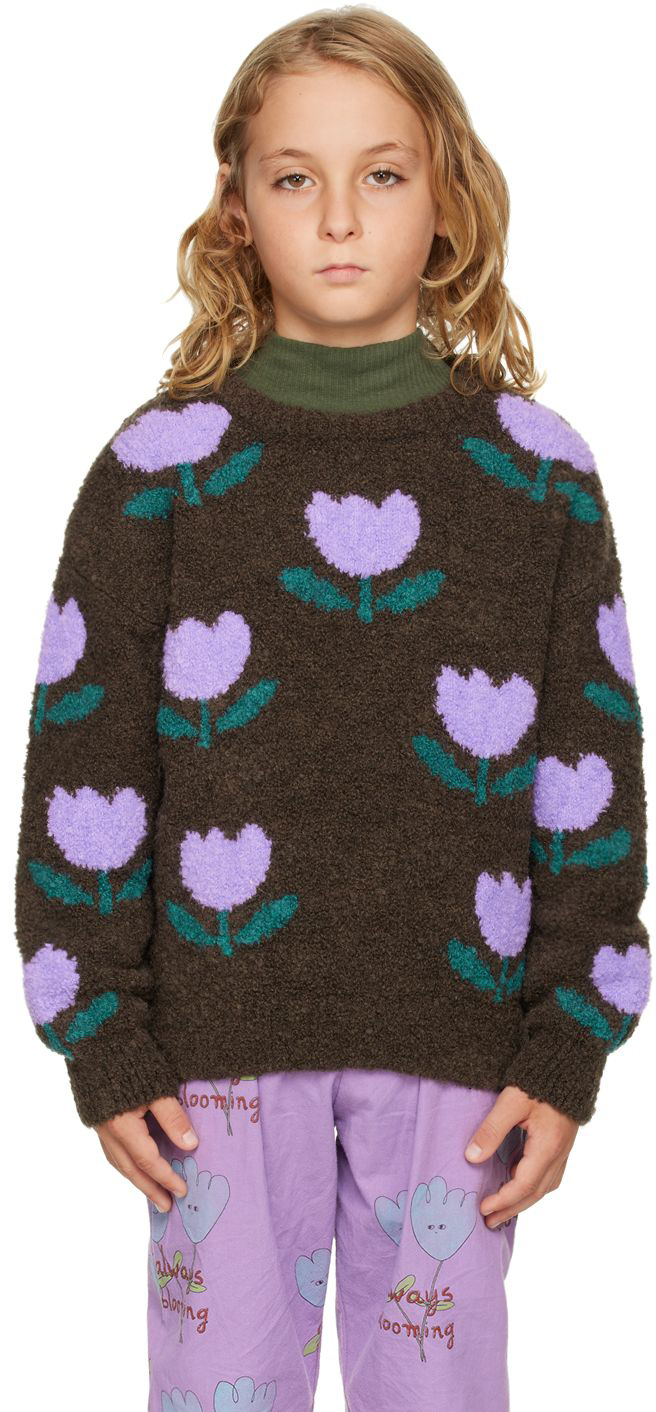 Kids Brown Flowers Sweater