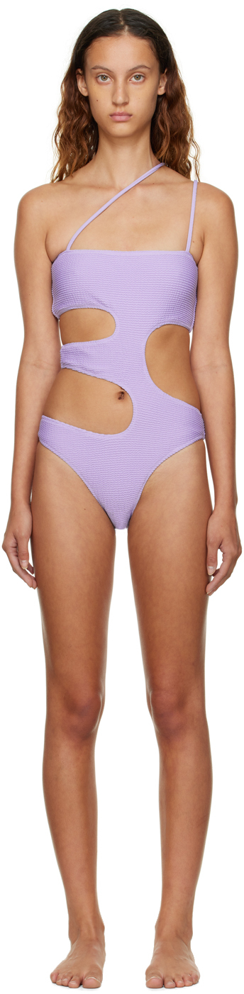 Danielle Guizio SSENSE Exclusive Purple One-Piece Swimsuit