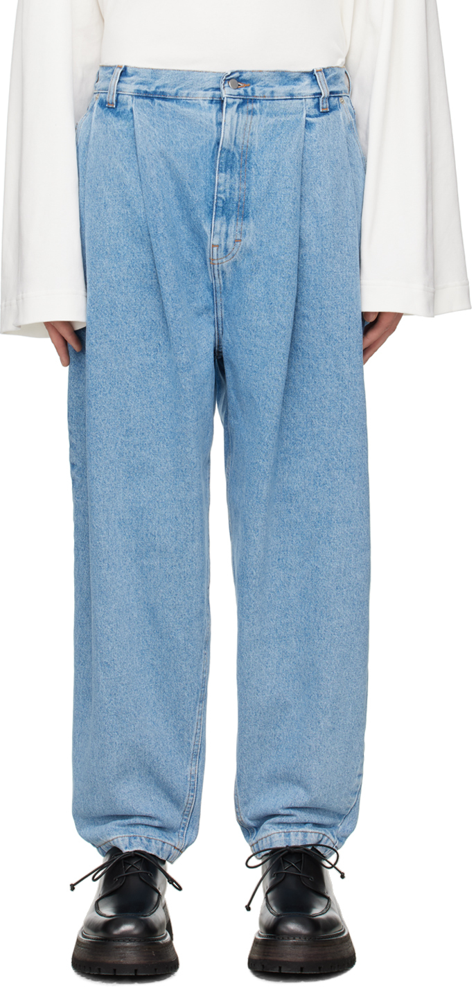 Hed Mayner: Blue Pleated Jeans | SSENSE