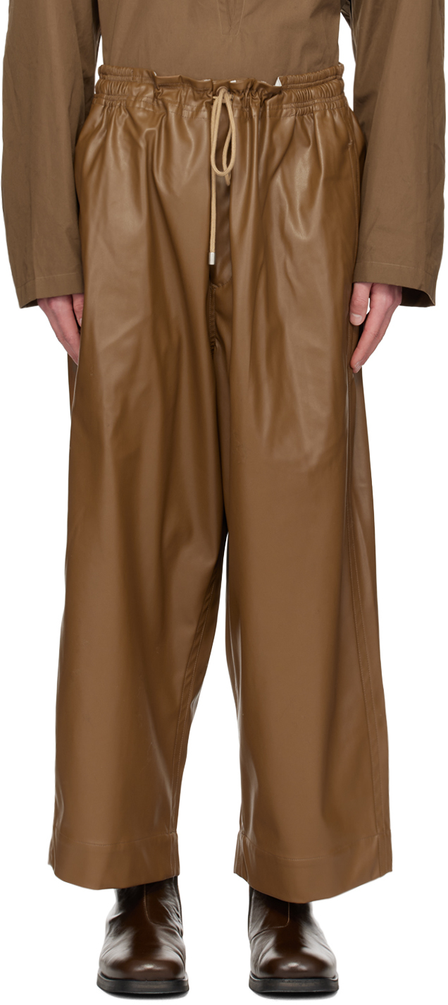 Brown Judo Faux-Leather Pants