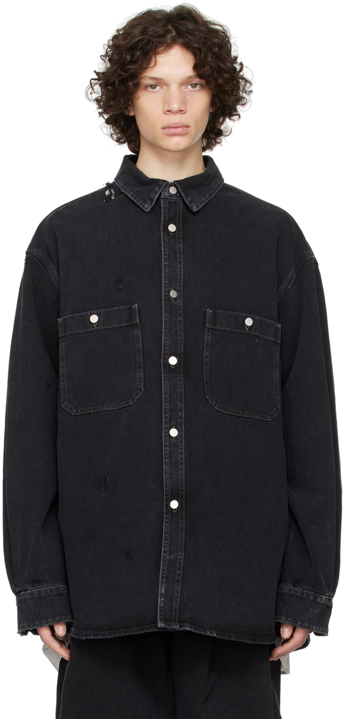 Hed Mayner: Black Distressed Shirt | SSENSE UK