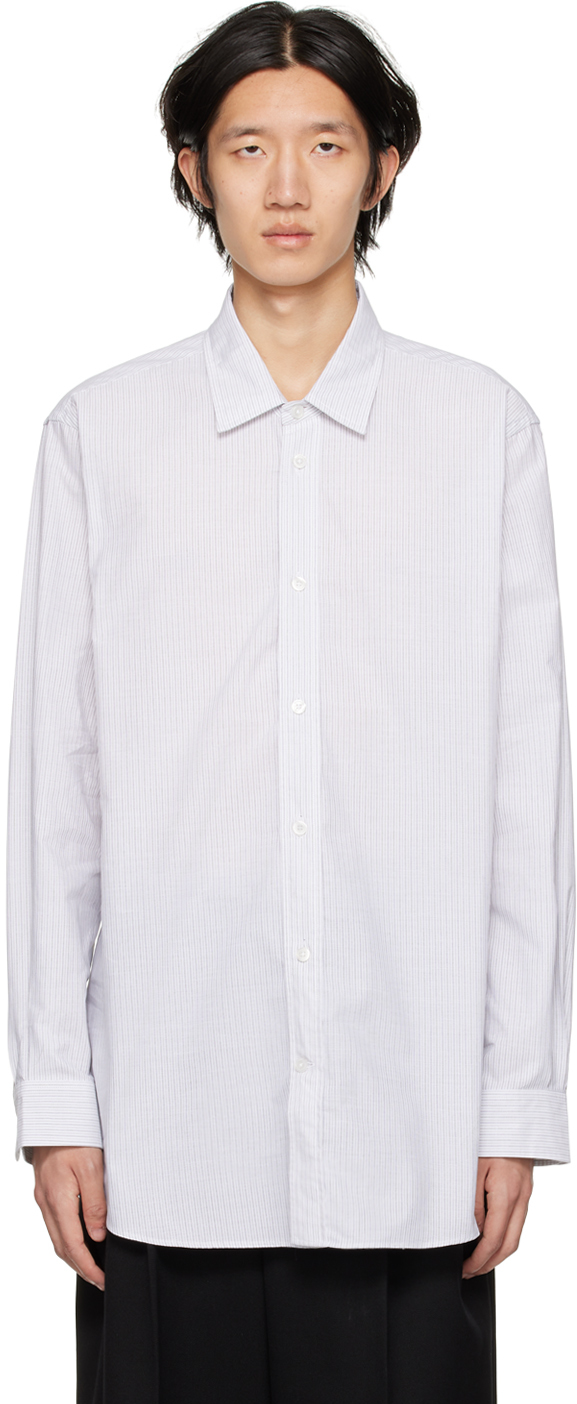 Hed Mayner White & Gray Striped Shirt