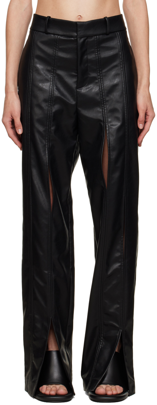 Yuzefi Black Split Seam Faux-Leather Trousers