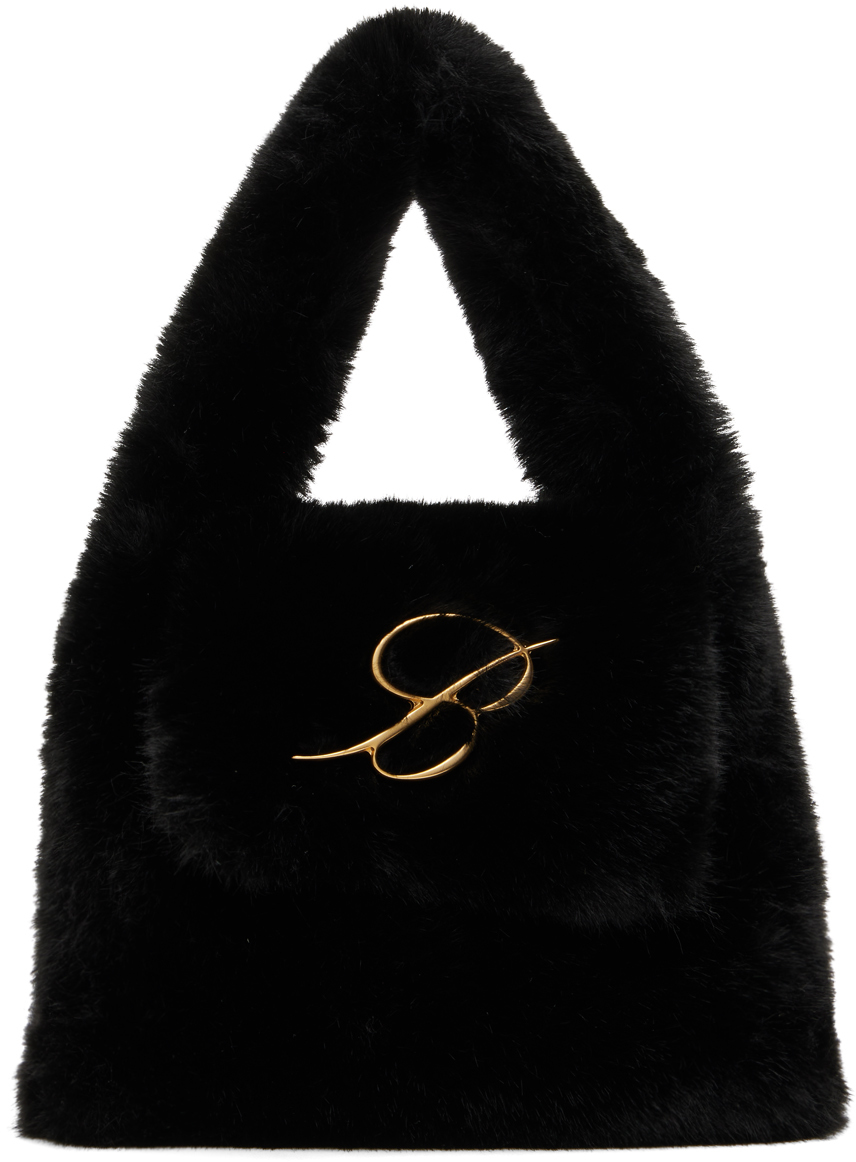 Blumarine: Black Faux-Fur Bag | SSENSE Canada