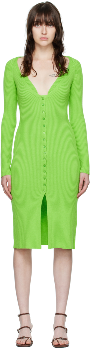 Blumarine Green Ribbed Midi Dress