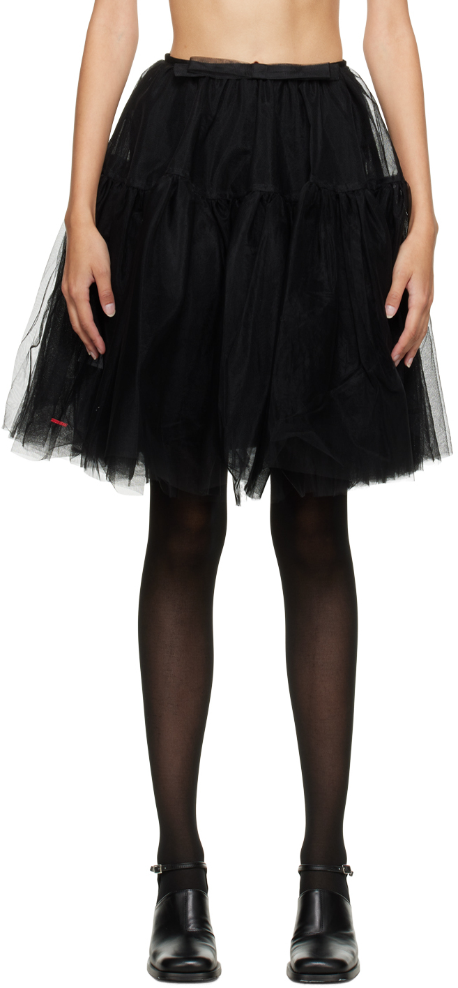 Shushu-tong Black Semi-sheer Midi Skirt In Tul211ba100