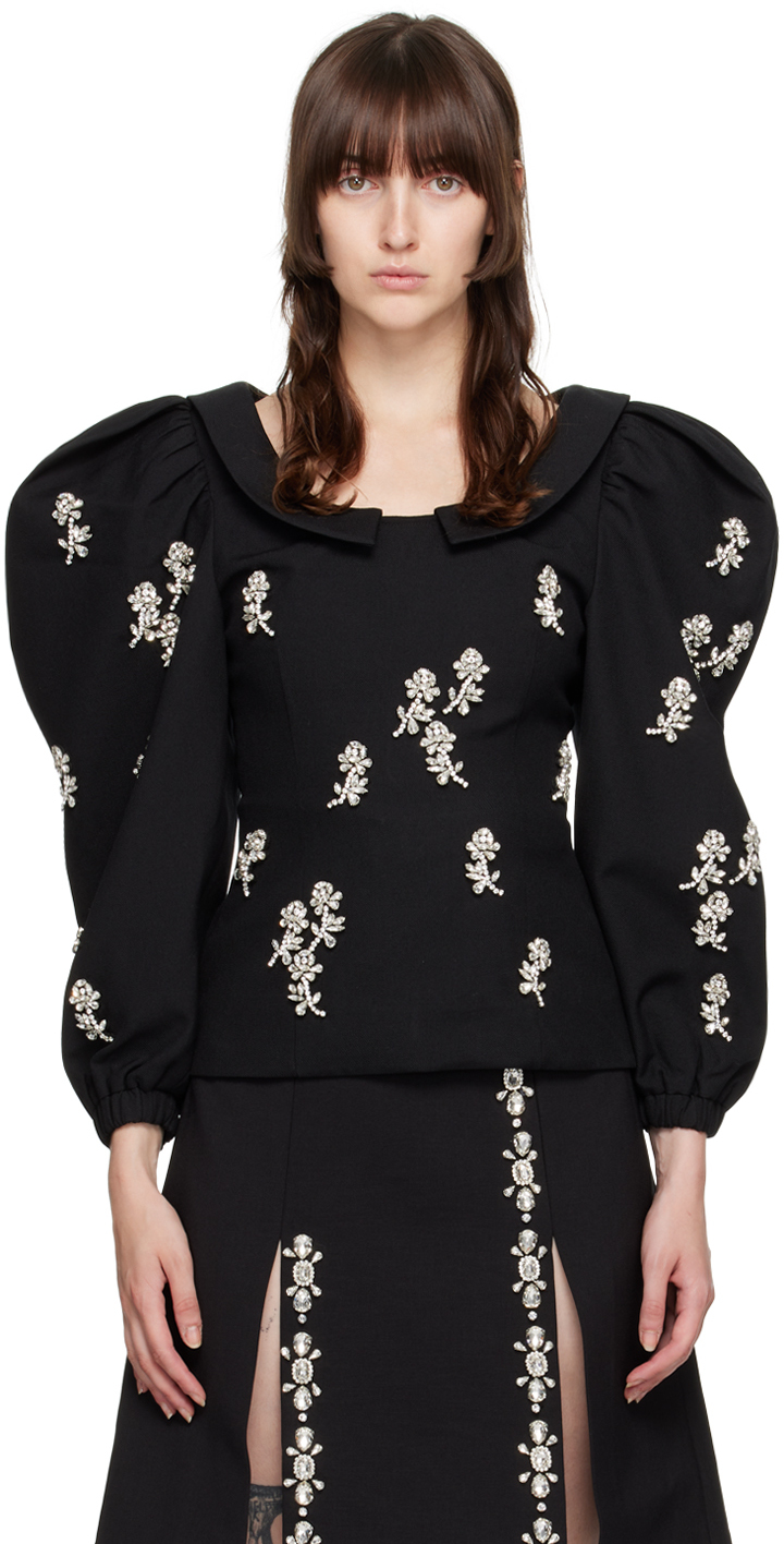 Black Ballon Sleeve Blouse