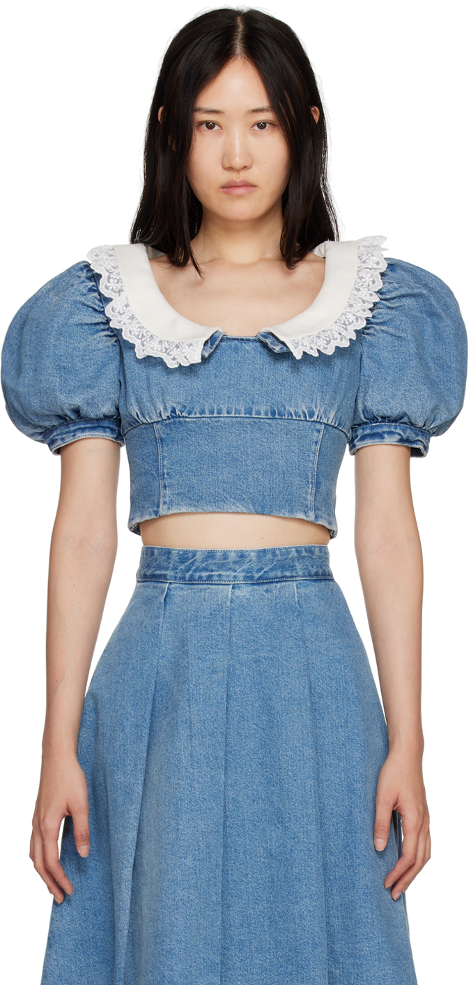 SSENSE Canada Exclusive Blue Cropped Denim Blouse by Shushu/Tong on Sale