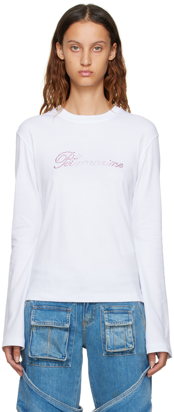 Blumarine White Sequinned Long Sleeve T-Shirt