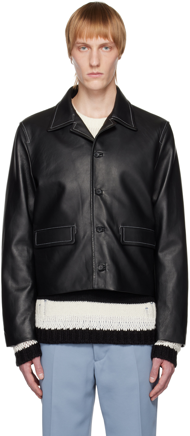 Black Mad Dog Leather Jacket by Second/Layer on Sale
