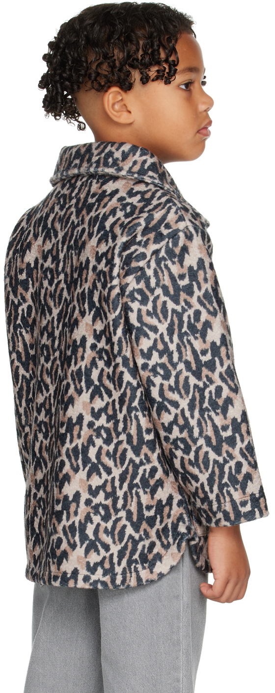 Wynken Kids Beige Daily Long Bomber Jacket In Leopard