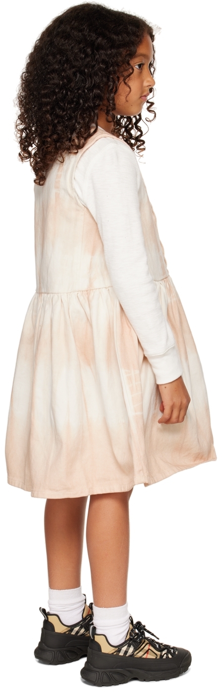 Wynken Kids Pink & Off-white Maria Pinafore Dress In Soft Pink Tie Dye