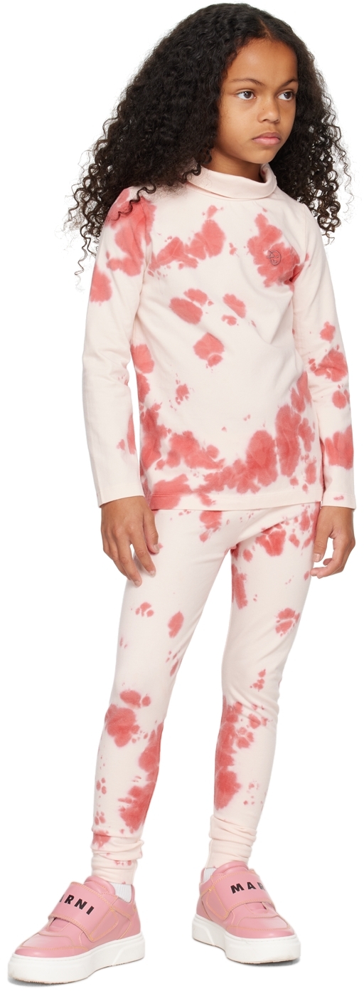Wynken Kids Pink Luna Turtleneck In Soft Pink Tie Dye