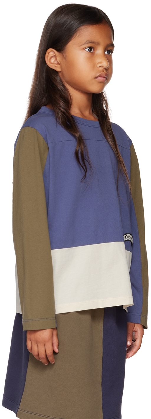 Wynken Kids Multicolor Tri-line Long Sleeve T-shirt In Night Blue / Olive /