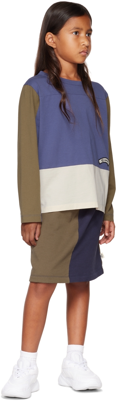 Wynken Kids Multicolor Tri-line Long Sleeve T-shirt In Night Blue / Olive /