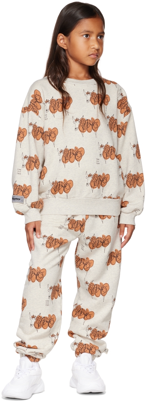Wynken Kids Beige Yak Yak Yak Track Pants In Tan / Light Melange
