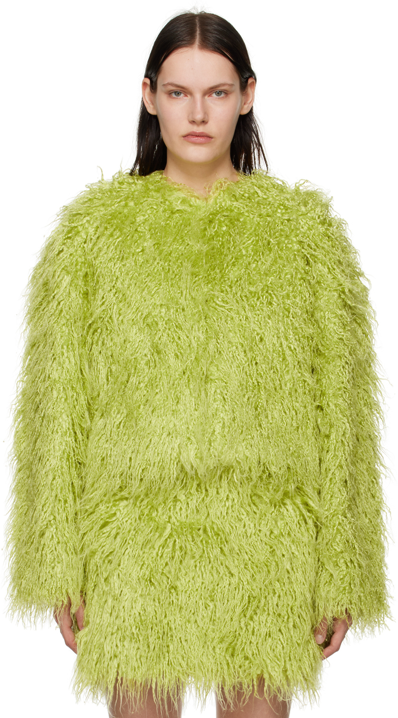 Shop Stine Goya Green Genesis Faux-fur Jacket In 3091 Limeade