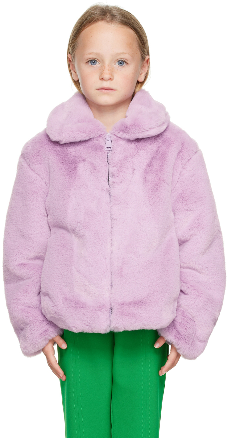 Kids Purple Zip Faux Fur Jacket By Msgm