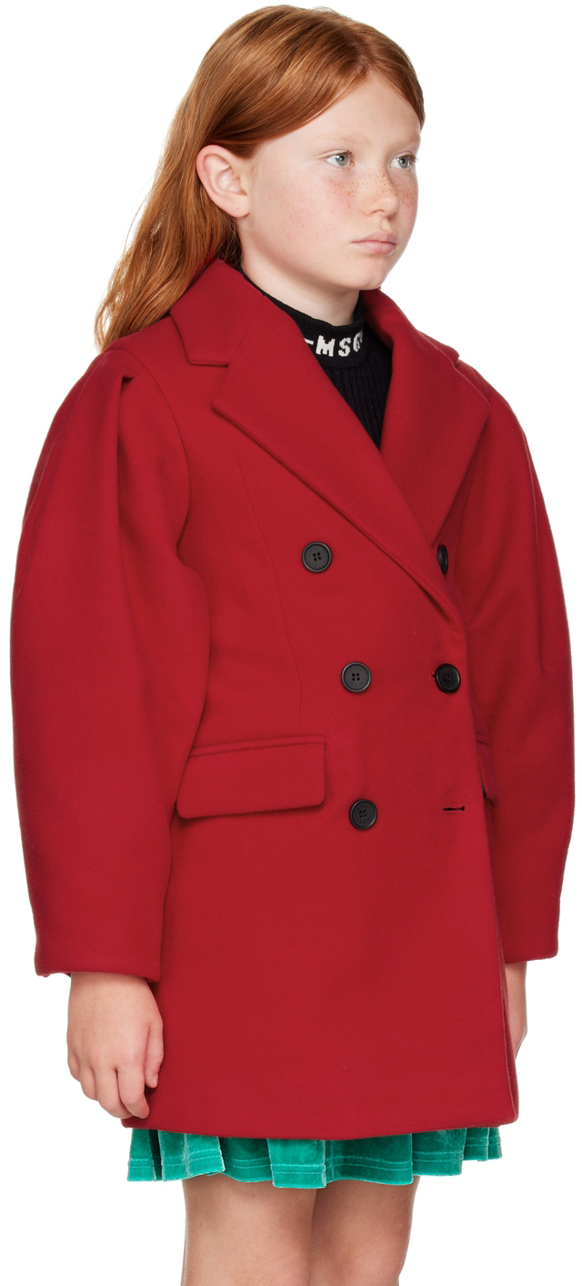 Msgm Kids Red Double-breasted Coat In 40 Rosso