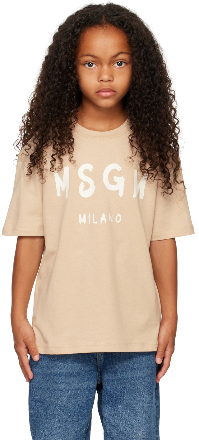 Kids Beige Logo T-Shirt by MSGM Kids | SSENSE