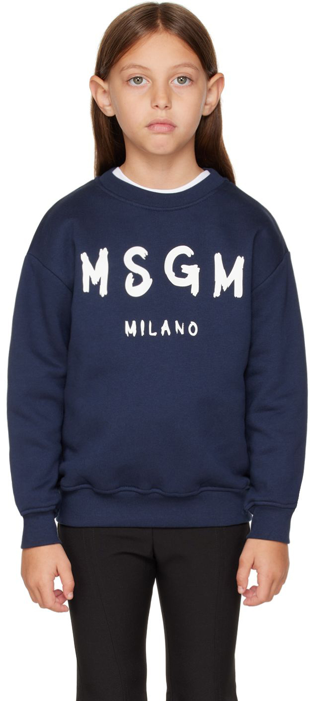 Msgm Kids Navy Cotton Sweatshirt In 160 Blu Navy