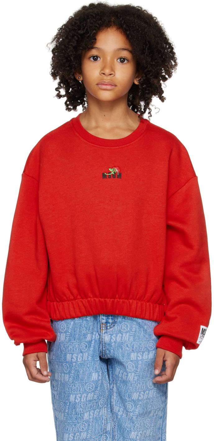 Kids Red Embroidered Sweatshirt by MSGM Kids | SSENSE Canada