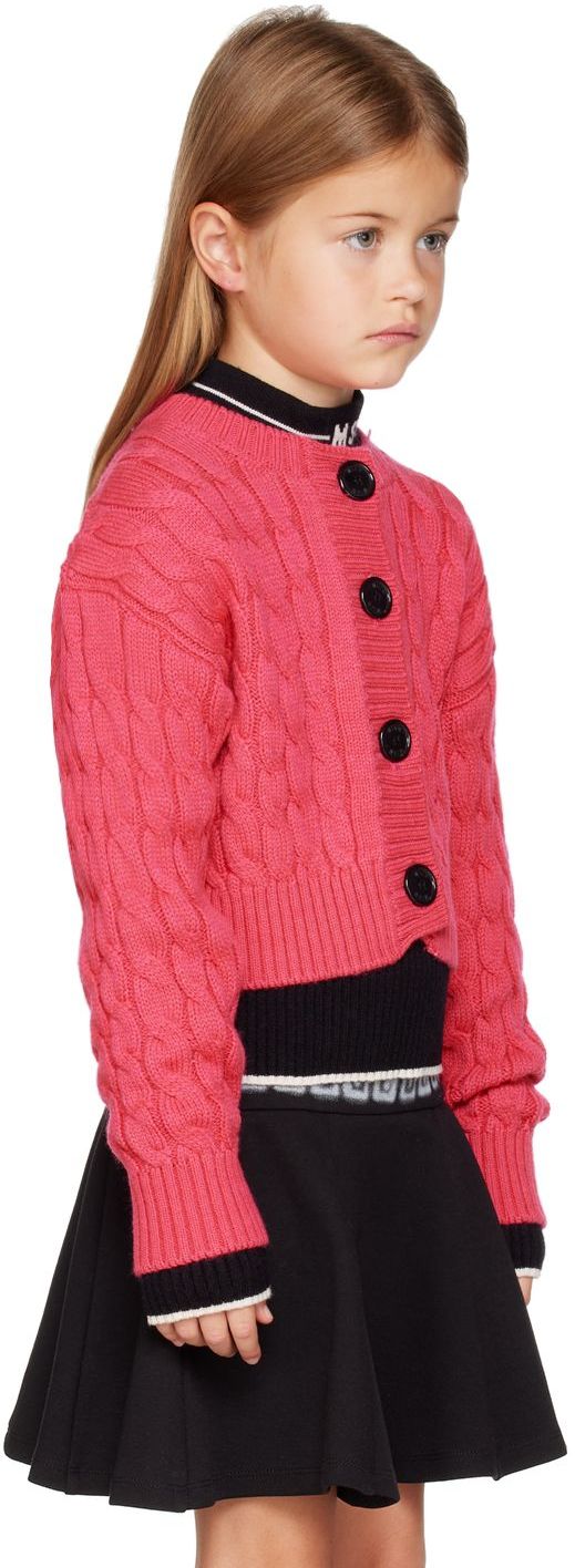 MSGM KIDS PINK CABLE KNIT CARDIGAN