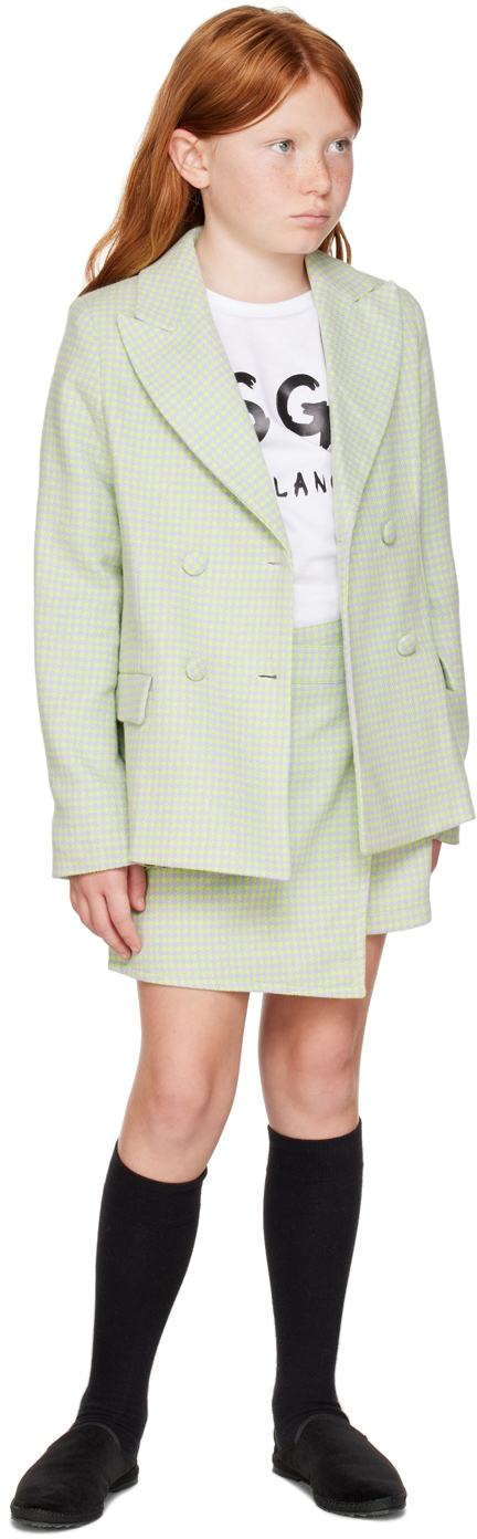 Msgm Kids Green Houndstooth Skort In 200 Var. Unica