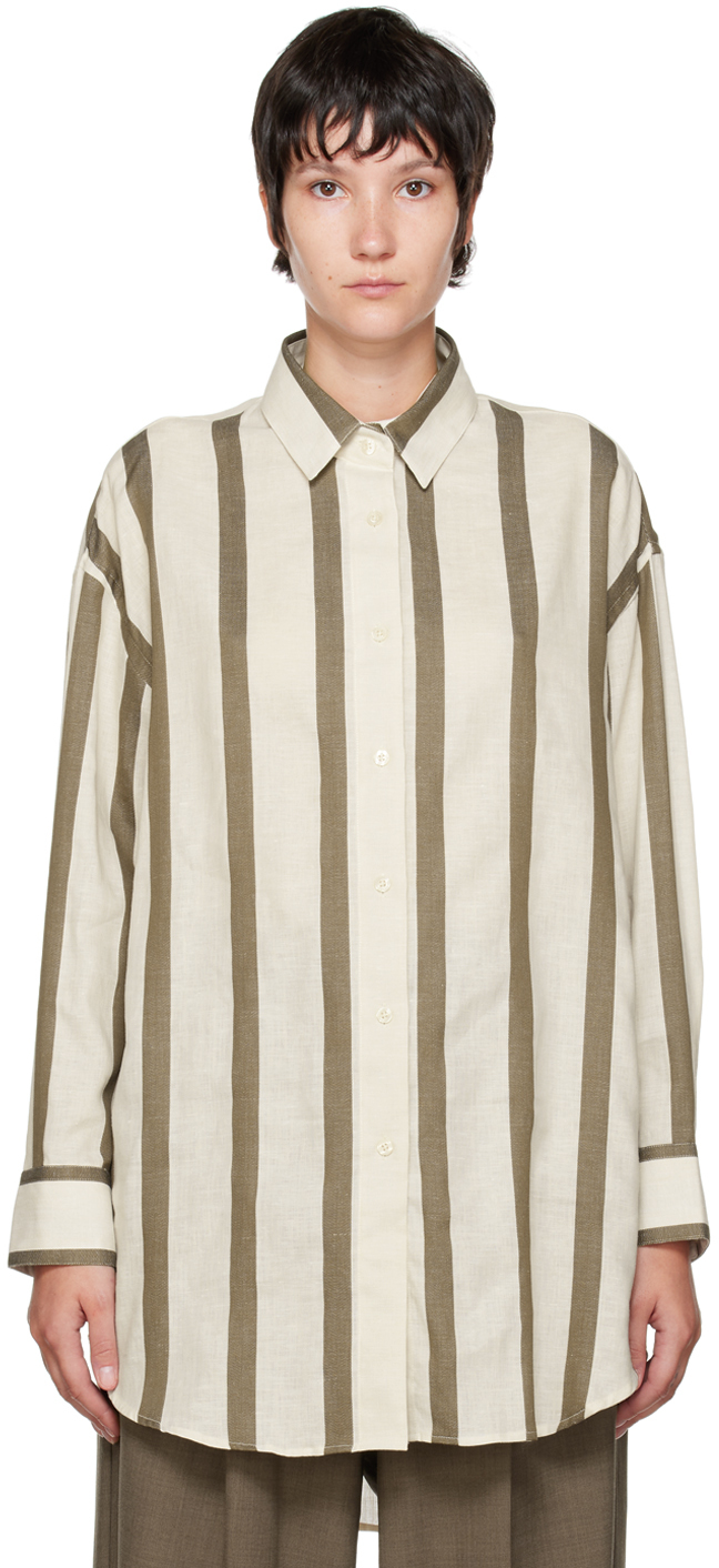 Cordera Off-White & Taupe Wide Stripes Shirt