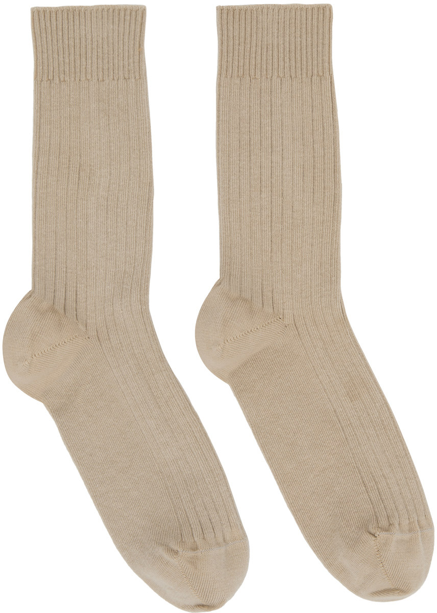 Beige Rib Ankle Socks by Baserange on Sale