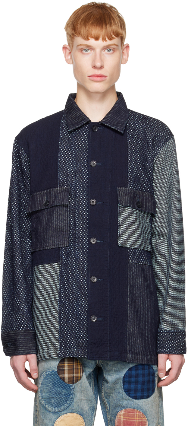 FDMTL: Blue Boro Patchwork Shirt | SSENSE UK