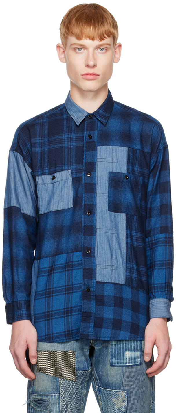 Blue Plaid Patchwork Shirt