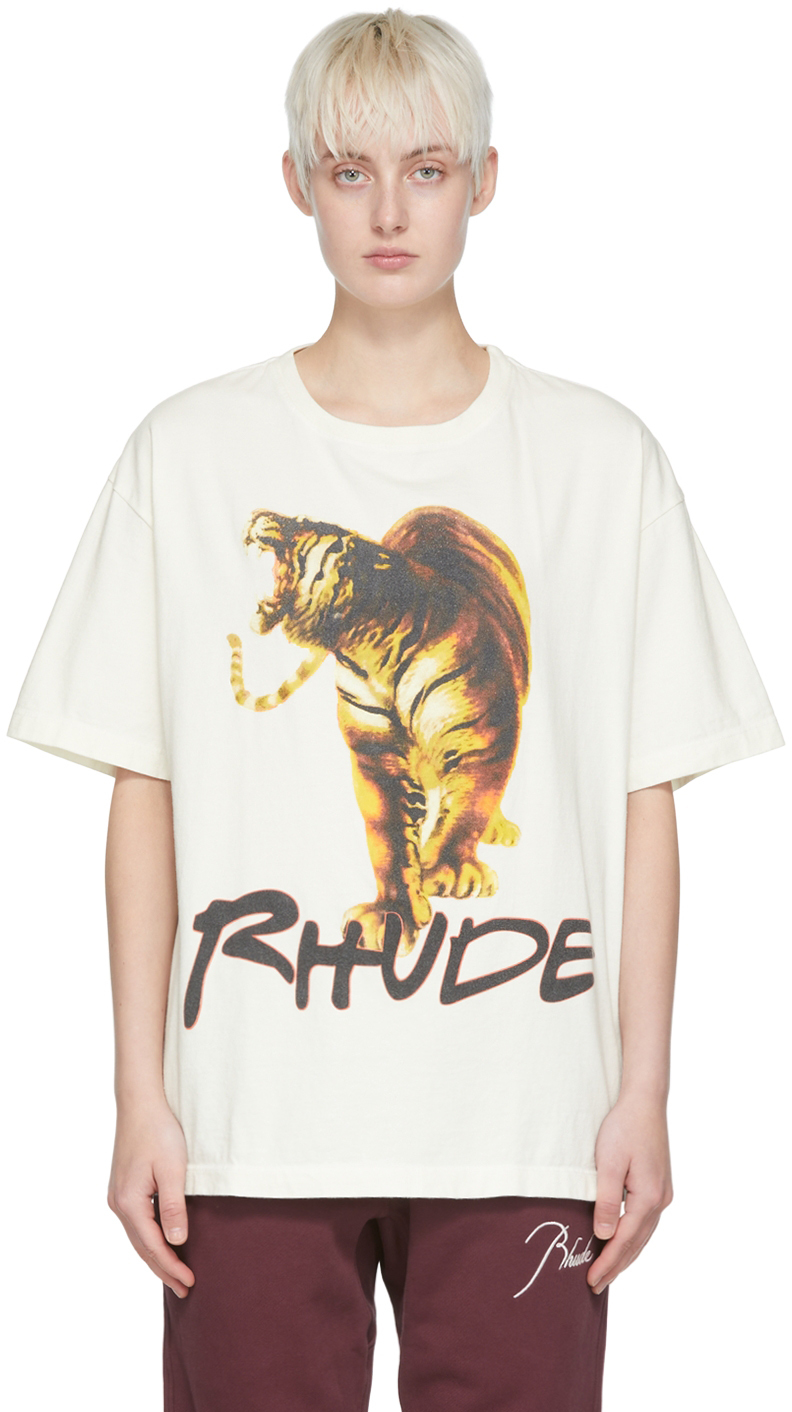 Rhude: Off-White Cotton T-Shirt | SSENSE UK